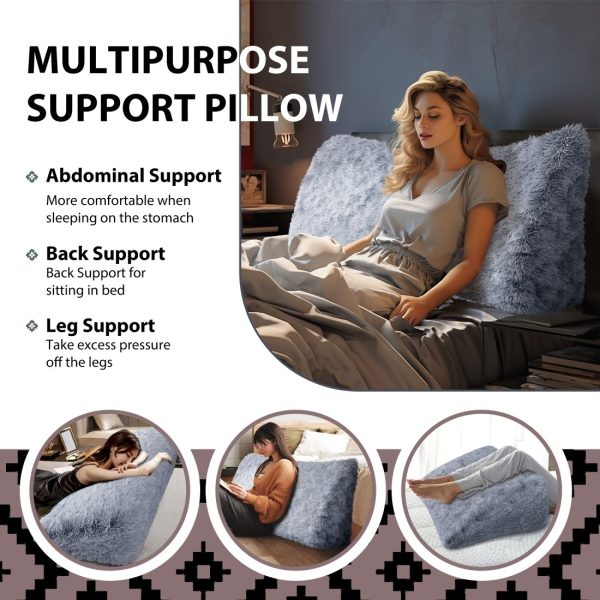 Headboard Wedge Pillow Blue Plush Large Reading Pillow - Image 4