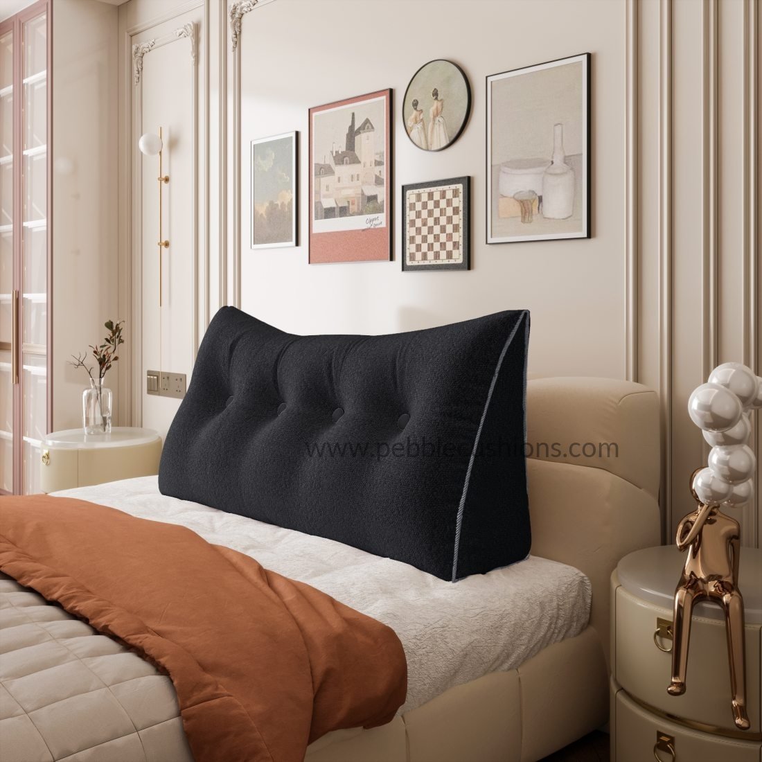 WOWMAX Cuscino A Cuneo Lettura Per Letto – Supporto Lombare E Schienale In Velluto Con Fodera Rimovibile – Formato Matrimoniale (99x50x20 Cm)