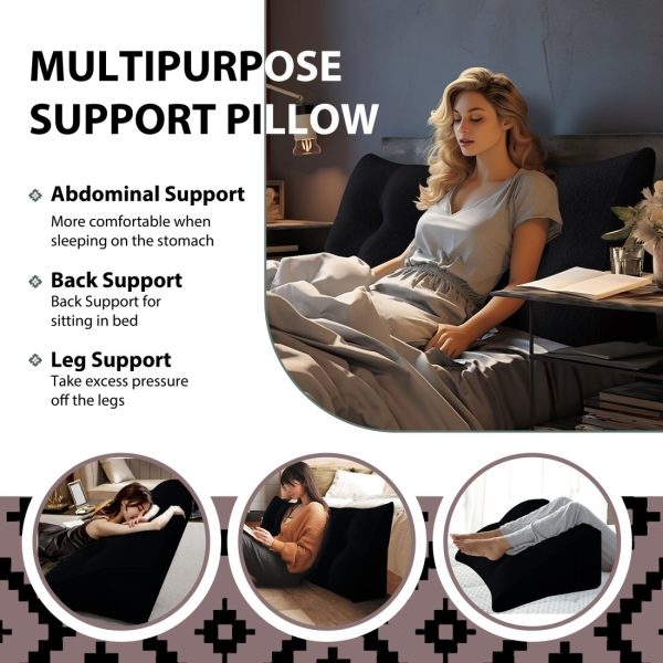 Large Wedge Reading Pillow for Bed Daybed Bolster Backrest Black – Image 8