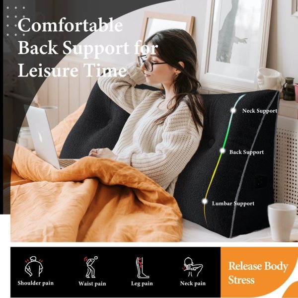 Large Wedge Reading Pillow for Bed Daybed Bolster Backrest Black – Image 9